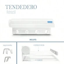 ANDROMEDA INC Línea De Ropa De Tendido Telescópico Retráctil, Cuerda De Ropa Para Secado De Ropa Y Colgador Para Interiores Y Exteriores - Blanco - Ver 5