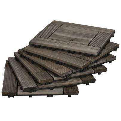Outsunny 27 Pcs Wooden Interlocking Decking Tiles, 30 X 30 Cm Outdoor Flooring Tiles, 2.5㎡ Per Pack, For Patio, Balcony, Terrace, Hot Tub, Charcoal Grey