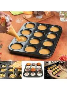 Molde Charola Repostería Cup Cakes Panqués Muffins Mantecada,1Piezas Molde Antiadherente Charolas Bandeja Redondo Para Pastelería Panadería Repostería 12 moldes redondos para magdalenas con agujeros de color negro, resistentes al calor, antiadherentes y fáciles de limpiar.Charola Bandeja Molde Para Hornear 12 Cupcakes Muffins Mini Panques Panque Reposteria Antiadherente - Negro - Ver 9