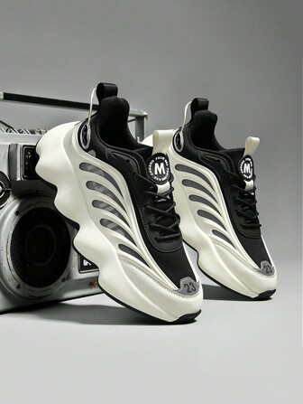 New All-Season Men's Casual Shoes, Men's Sneakers, Outdoor Casual Sports Breathable Mesh Lightweight Low-Top Thick-Soled Fashionable Beige/Black Chunky Sneakers