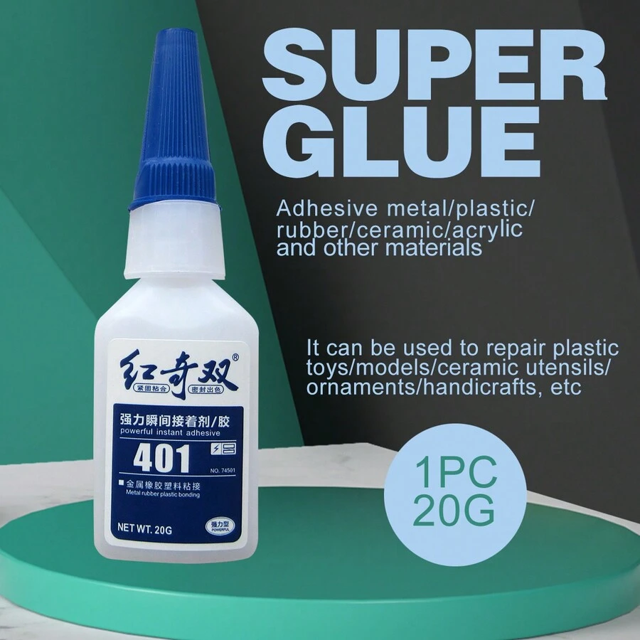 1個20g通用多用途快干膠黏劑401,適用於塑料、pvc、壓克力、橡膠和金屬 - 彩色 - 查看 1
