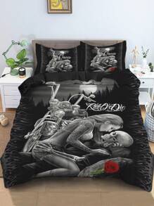 3pcs Skeleton Print Bedding Set, Soft Comfortable Comforter Cover, For Bedroom, Guest Room (1*Comforter Cover + 2*Pillowcase, Without Core)