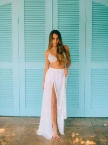 Elegant Long Transparent Tulle Skirt With Shorts Underneath - Black - View 3