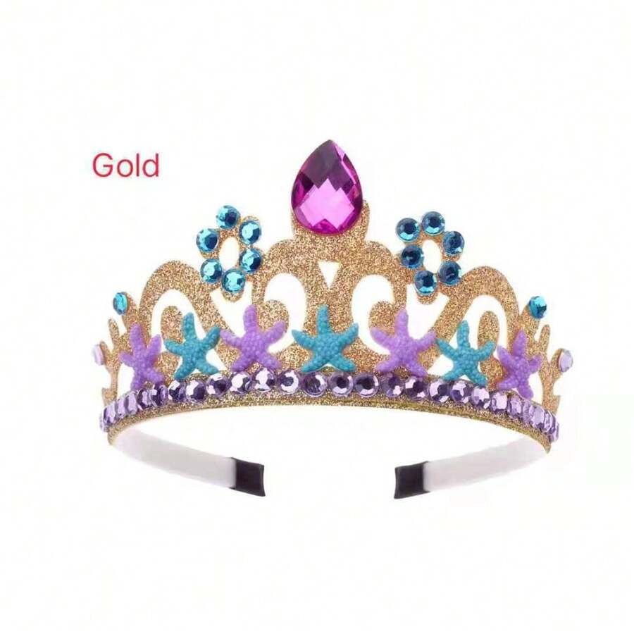 美人鱼皇冠头饰，女童公主服装表演创意头饰配饰 - 金色 - 查看 1