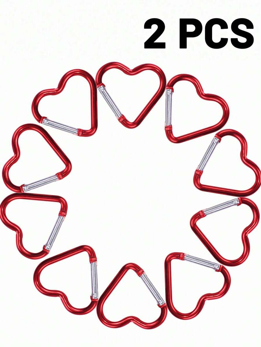 2个心形登山扣，小巧便携，自锁钥匙扣，适合钓鱼、徒步、居家、房车和露营！情人节礼物 - 紅色 - 查看 1