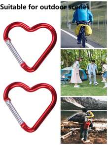2个心形登山扣，小巧便携，自锁钥匙扣，适合钓鱼、徒步、居家、房车和露营！情人节礼物 - 紅色 - 查看 2
