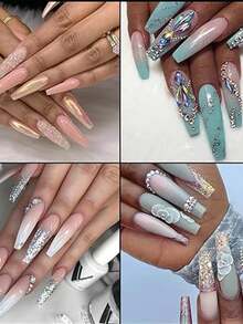 240 cái/hộp Ống kéo dài trong suốt, Denim, Mũi nhọn, Giày ba lê, Miếng dán móng tay giả - Trong sáng - Xem 6