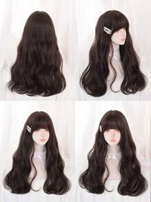 1 Piece Synthetic Heat-Resistant Hairpiece In Black Brown Long Curly Wig, 26 Inches Long, Made From Fiber, Suitable For Daily Use, Natural And Realistic False Hairpiece.