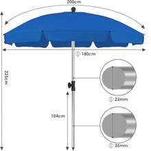 200 Cm Parasol, Market Umbrella, Bendable, Garden Umbrella, Round, 8 Steel Struts, Patio Umbrella, Sun Protection UV 50+ For Garden, Balcony And Patio, 200 G/M² - 寶藍色 - 查看 4