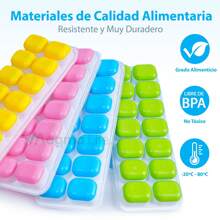 Magma Life Molde para Hielos de Silicona Suave: Conjunto de 4 Moldes Apilables con Tapas, ¡Diseñados para Facilitar el Desmoldado y Añadir un Toque de Diversión con sus Colores Vibrantes! - Multicolor - Ver 4
