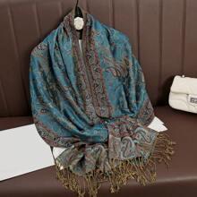 波西米亚风女士奢华多功能佩斯利和佩斯利提花长围巾、披肩、复古围巾，适合春夏季日常使用。配饰女士冬季秋季 - A - 查看 14