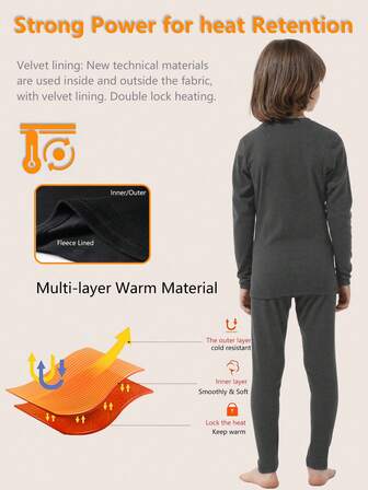 Set de 4 piezas de ropa interior térmica de compresión para niños preadolescentes, con camiseta y pantalones forrados térmicamente, para invierno