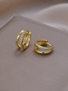 2pcs Simple Copper & Cubic Zirconia Hoop Earrings Set For Women, Suitable For Vacation, Dating, Gifts And Daily Wear