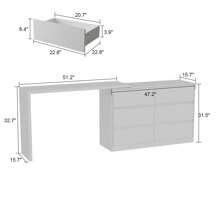 Modern Corner Makeup Vanity Table With 6 Spacious Drawers, 51" Vanity Desk Dressing Table Computer Desk For Bedroom