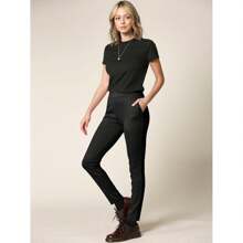 Women's Pull On Legging Ponte Tummy Control Skinny Pant With Pockets - Olive Green - View 6