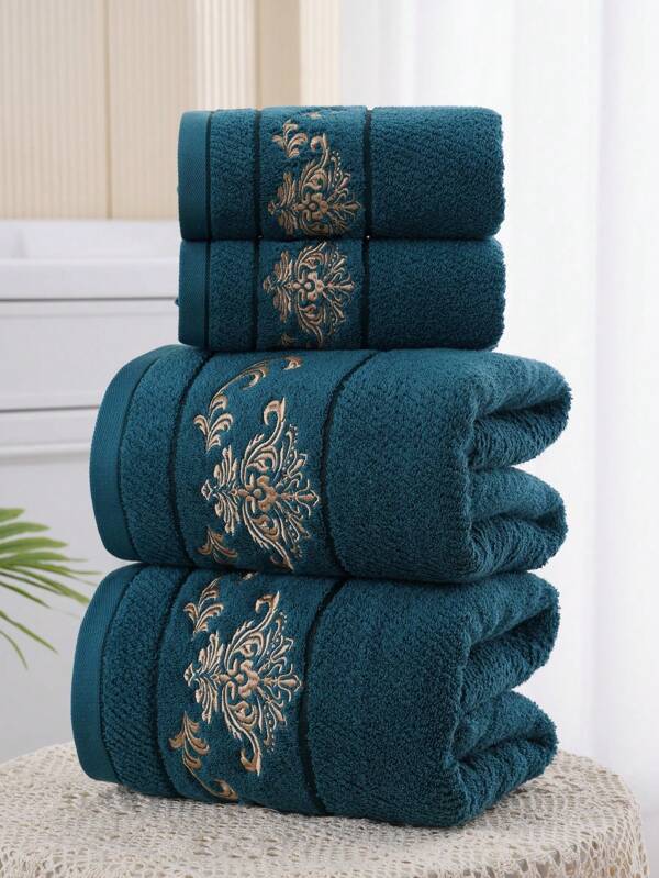 QIBHI 1/2/3 pièces Serviettes florales de style européen brodées, serviettes de toilette ou de bain douces et absorbantes pour la salle de bain, la piscine, la plage, disponibles en plusieurs tailles - Veuillez sélectionner la taille de votre choix pour le salon de beauté et la salle de bain à la maison