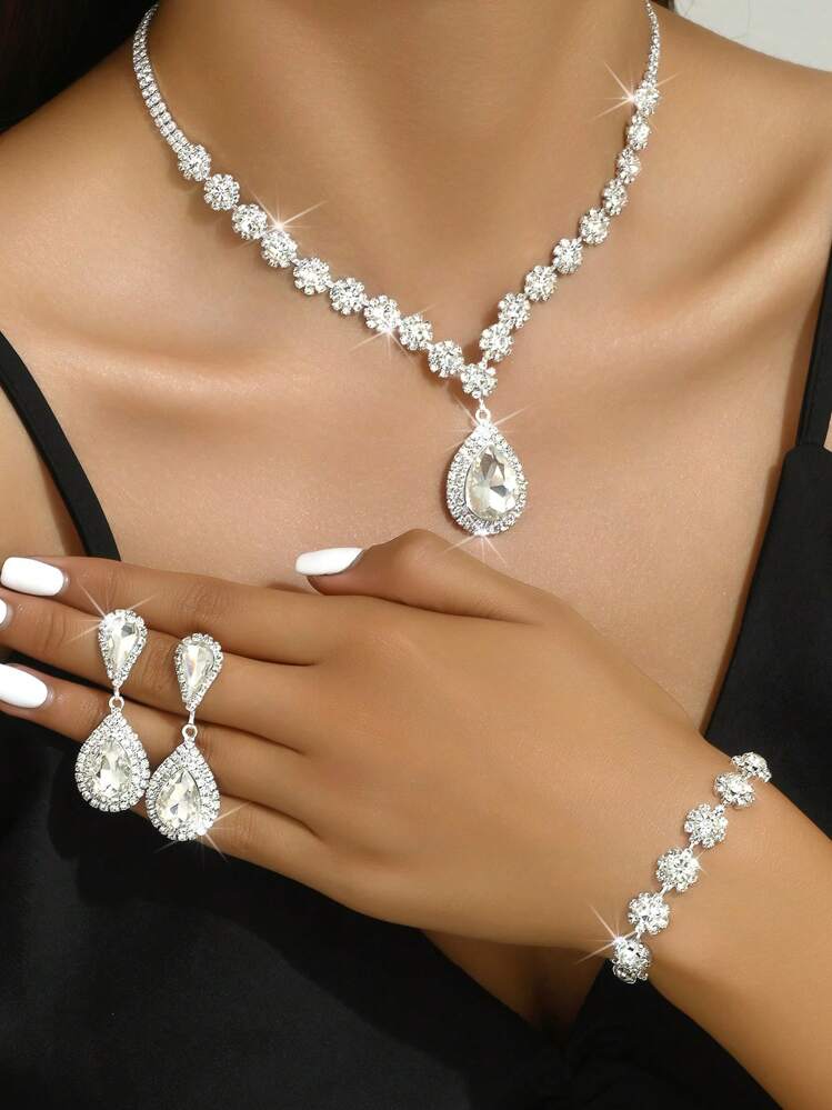 1 Conjunto de Joias Femininas Fashion - Colar, Brincos e Pulseira - Branco - Visão 3