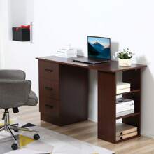 HOMCOM 120cm Computer Desk, Writing Table, PC Workstation With 3 Storage Shelves And Drawers - Brown - View 2