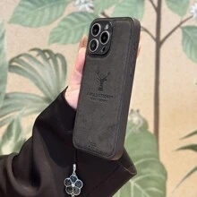 1pc Tpu Deer Patterned Anti-Sweat Shockproof Protective Case With Four-Leaf Clover Pattern Diy Hand Strap For Mobile Phone - Black - View 3