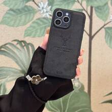 1pc Tpu Deer Patterned Anti-Sweat Shockproof Protective Case With Four-Leaf Clover Pattern Diy Hand Strap For Mobile Phone - Black - View 5
