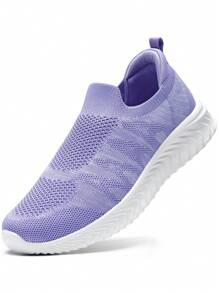 STQ Womens Slip On Trainers Causal Comfortable Shoes With Arch Support - Morado - Ver 2