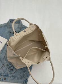 休閒簡約字母紋帆布女士手提包 - 米色 - 查看 8