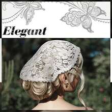 2 Piezas Velo De Flores Con Bordado De Encaje Gorra Iglesia,Capilla Cap Velo Encaje Headcover para Mujer Iglesia Mantilla Velo,2 velos florales de encaje para cubrir la cabeza latina mass Mantilla velos cortos para mujeres de novia - blanco+negro - Ver 7