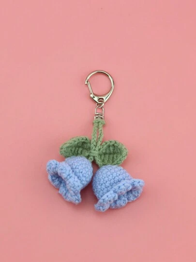 Handmade Wind Chime Flower Bell-Shaped Keychain Bag Charm With Lily Flower Design Crochet Keychain Crochet School Supplies Teacher Gifts Back To School Teacher Accessories Crochet Accessories