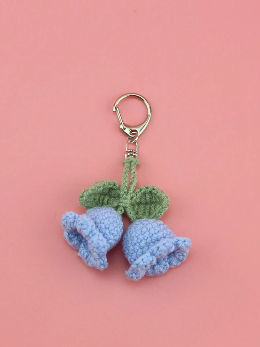 手工制作的风铃花铃形钥匙扣 包饰 配百合花图案 钩针钥匙扣 钩针学校用品 教师礼物 返校 教师配件 钩针配件 - 淺藍色 - 查看 1