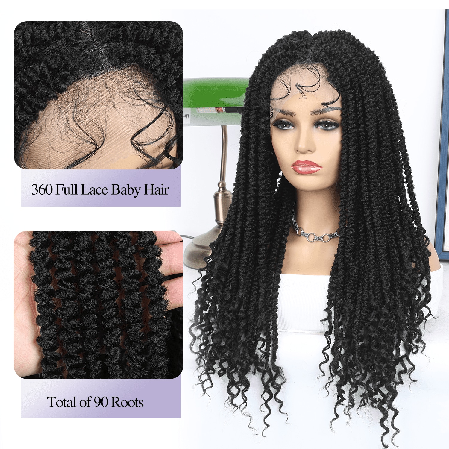 Passion Twist Braided Wigs For Black Women Full Lace Knotless Braided