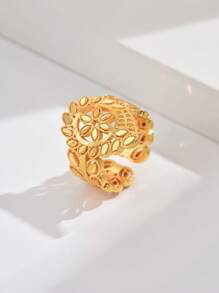 18K Gold Plated Fashionable Wheat Spike Ring, Openwork Lucky Women's Ring, Wedding Celebration Jewelry - Keltakulta - Näytä 8