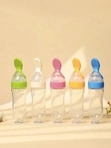 1pc 90ml Baby Milk Bottle With Spoon For Rice Paste Feeding, Including A Silicone Feeding Spoon, A Suction Spoon, And A Pp Box For Sanitray Storage