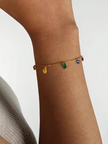 1pc Elegant & Chic Glass & Rhinestone Decor 18k Gold-Plated Stainless Steel Bracelet, Suitable For Women's Daily Life & Outfit Or As Gift