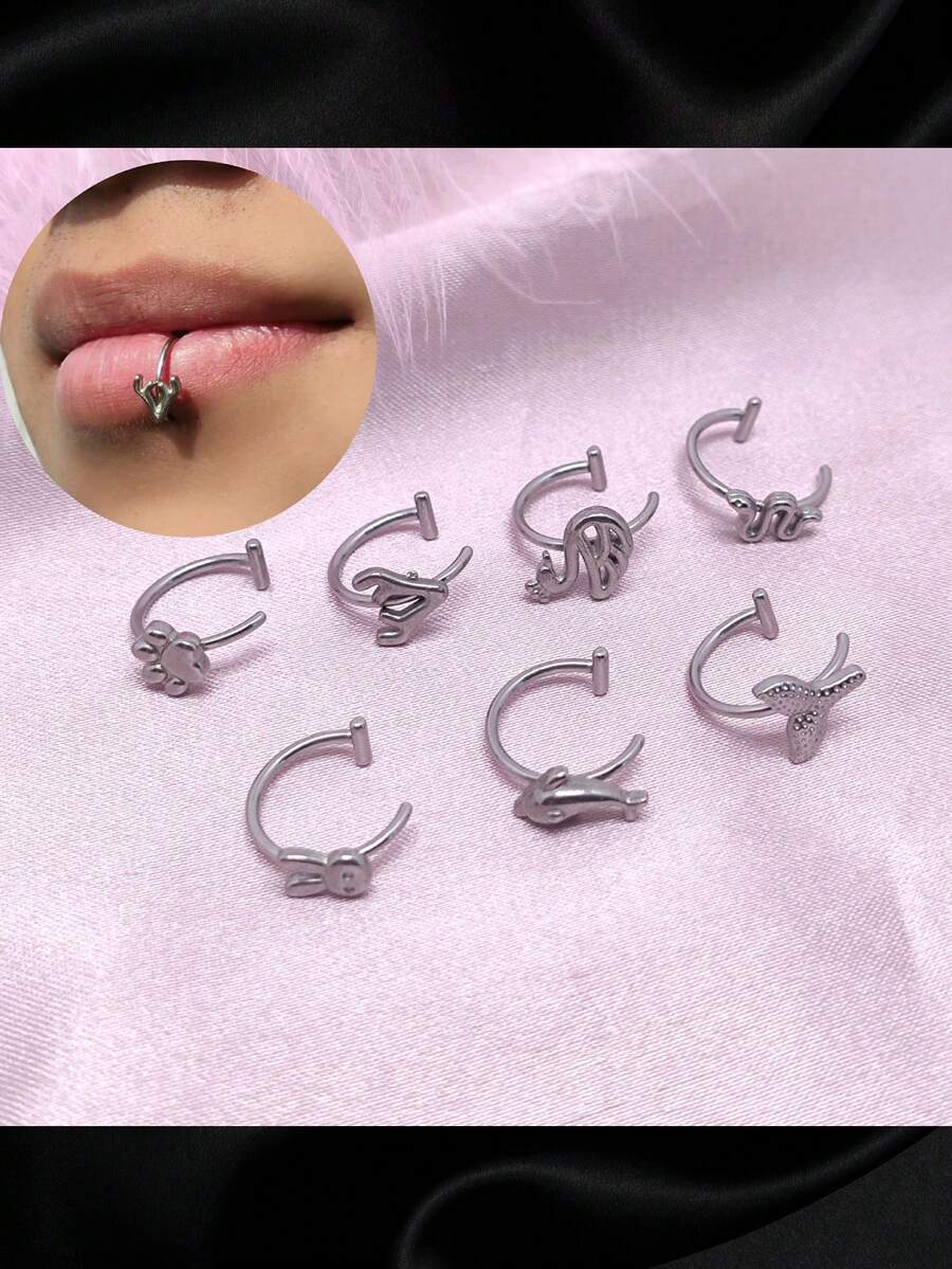 1個非凡的歐美風格動物唇環,不鏽鋼唇針,唇飾,男女適用,日常穿著,情人節禮物 - 銀色 - 查看 1
