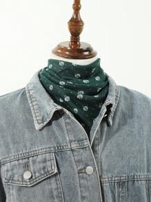 1pc Men's Fashion Leaf, Grass, Polka Dot Pattern Bohemian Style Velvet Thick Square Scarf/Neck Warmer, Suitable For Travel, Outdoor, Daily, School Outfit