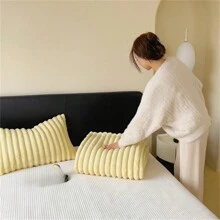 1件實色加厚柔軟絨面毛毯 - 黃色 - 查看 6