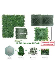 1 Piece 10x10in Artificial Grass Wall, Green Plastic Artificial Leaf Panel Wall Decoration, Artificial Leaf Vine, Suitable For Garden, Courtyard, Simple PC Fake Leaf Home Decoration (2 Baseboard Random Colors - Green - View 2