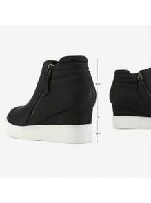 Women's Platform Wedge Sneakers Ankle Booties With An Elastic Strap And Inside Zipper Enhances Comfort - 黑色/PU - 查看 7