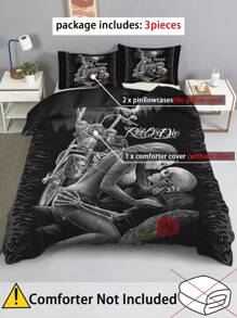 3pcs Skeleton Print Bedding Set, Soft Comfortable Comforter Cover, For Bedroom, Guest Room (1*Comforter Cover + 2*Pillowcase, Without Core)