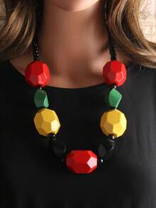 1條天然木珠幾何聲明項鍊,不對稱角度,隨機顏色 - 切角珠 - 查看 3