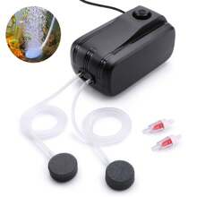 Aquarium Air Pump, Adjustable Air Pump With Dual Outlet, Air Stones & Silicone Tubes, Low Noise Fish Tank Oxygen Pump For Aquariums, Fish Tanks, Seafood Ponds - Black - View 9