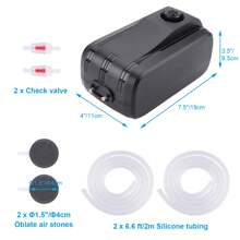 Aquarium Air Pump, Adjustable Air Pump With Dual Outlet, Air Stones & Silicone Tubes, Low Noise Fish Tank Oxygen Pump For Aquariums, Fish Tanks, Seafood Ponds - Black - View 3