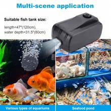 Aquarium Air Pump, Adjustable Air Pump With Dual Outlet, Air Stones & Silicone Tubes, Low Noise Fish Tank Oxygen Pump For Aquariums, Fish Tanks, Seafood Ponds - Black - View 4