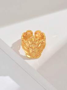 18K Gold Plated Fashionable Wheat Spike Ring, Openwork Lucky Women's Ring, Wedding Celebration Jewelry - Keltakulta - Näytä 12