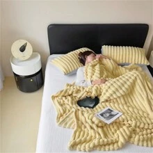 1件實色加厚柔軟絨面毛毯 - 黃色 - 查看 5