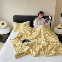 1件實色加厚柔軟絨面毛毯 - 黃色 - 查看 4