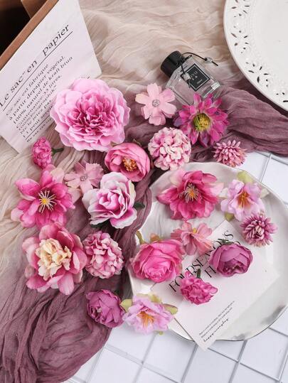 Paquete de 21/42 piezas de material de flor simulada de rosa roja - Set de material de flor artificial para manualidades DIY, accesorios para el cabello vintage, decoración nupcial y decoración del hogar festiva