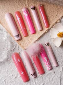 Upgrade Your Look With BEGAVET 10pcs Y2K Handmade Exclusive Design 3D Nails Press On Nails With 3D Decorations, Suitable For Parties And Daily Wear - Pink - View 3