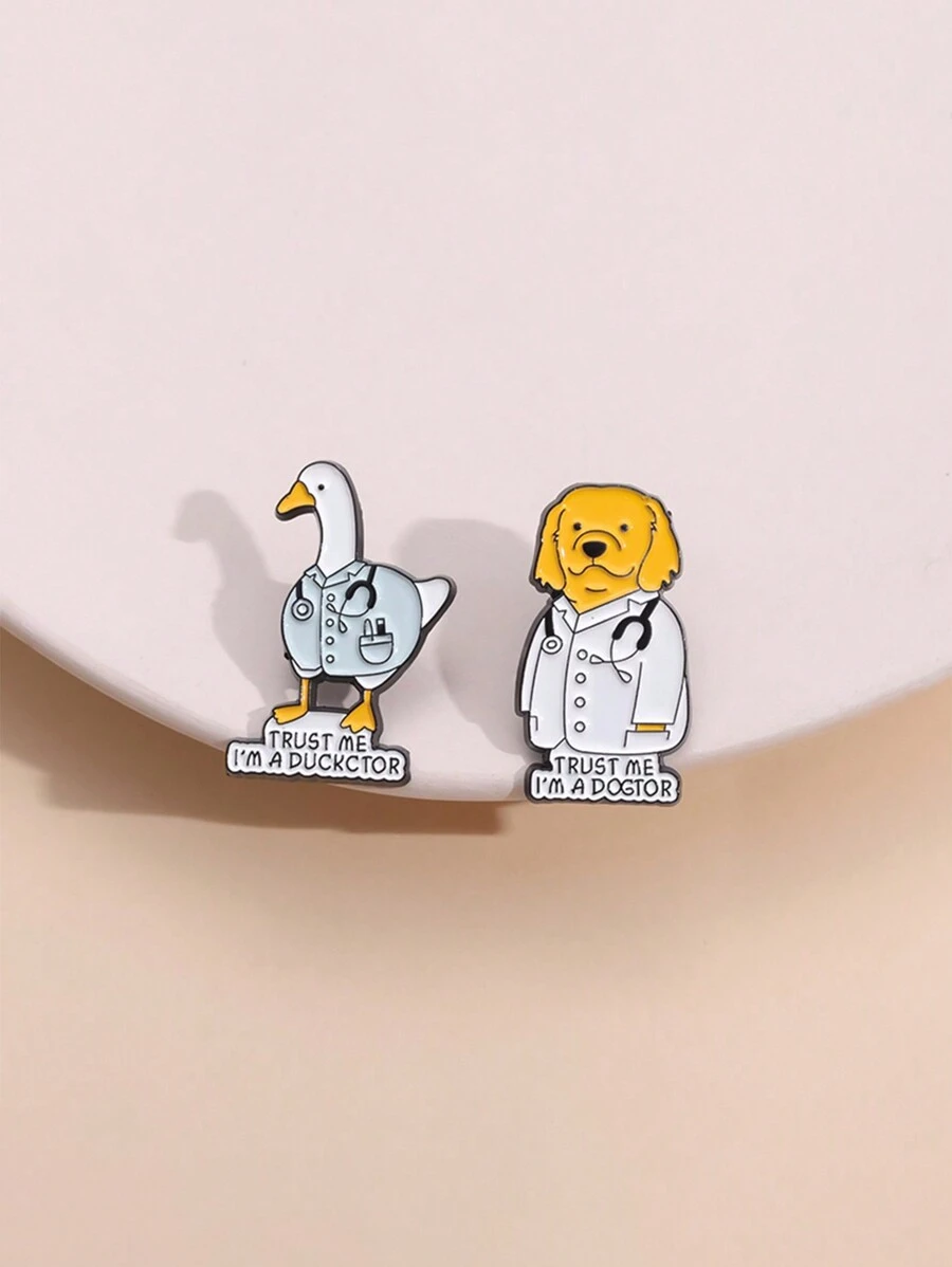 1個可愛的動物醫生造型胸針,適合男女日常佩戴 - 彩色 - 查看 1