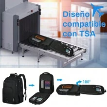 Mochila para laptop 17.3 pulgadas Impermeable, Mochila de Viaje Gran capacidad, mochilas con Puerto de Carga USB, mochilas para hombre, Trabajo, Viaje, Negro, Azul - Negro - Ver 7